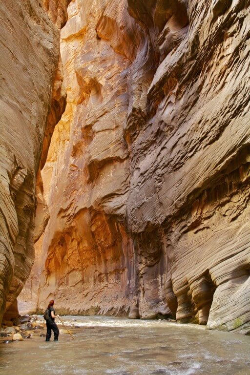A imagem contém: Trilha The Narrows, no Zion National Park, sul de Utah, Estados Unidos