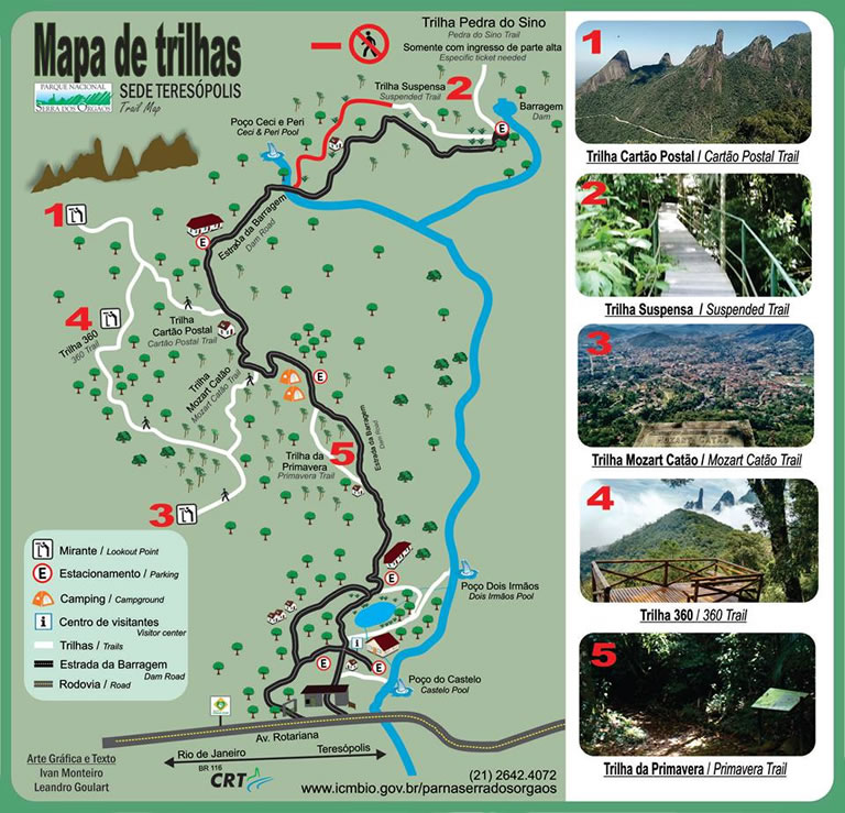 mapa de trilhas do parque nacional da serra dos orgaos sede teresopolis